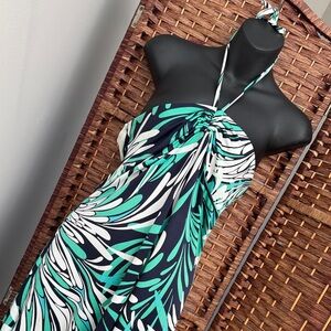 Johnny Martin Tropical Green and Black Maxi Dress - S
